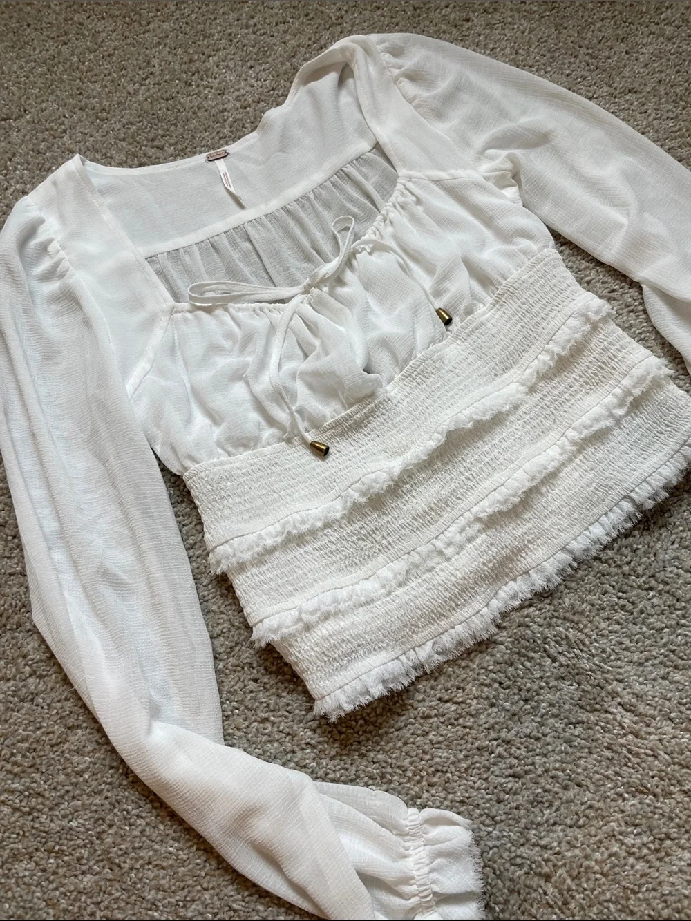 Free People Ivory Smocked Peasant Blouse